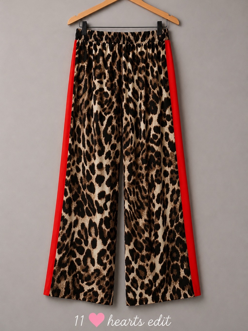 Leopard Print Wide Leg Palazzo Pants Red Side Stripe Pull-On Wide Leg Size S